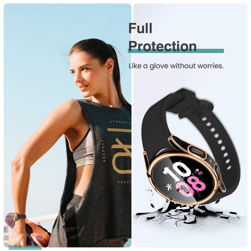 Tensea [4+4Pack for Samsung Galaxy Watch Fe 2024/5 2022/4 2021 Screen Protector and Case 40mm, Anti-Fog Tempered Glass Protective Film/Hard PC Bumper, Face Cover Set - Image 5