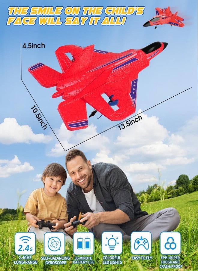 ANTSIR F22 RC Airplane, 2.4GHz Remote Control Jet with Gyro Stabilizer, LED Lights, 2 Batteries, Easy to Fly for Kids Boys Adults Beginners (Red) - Image 4