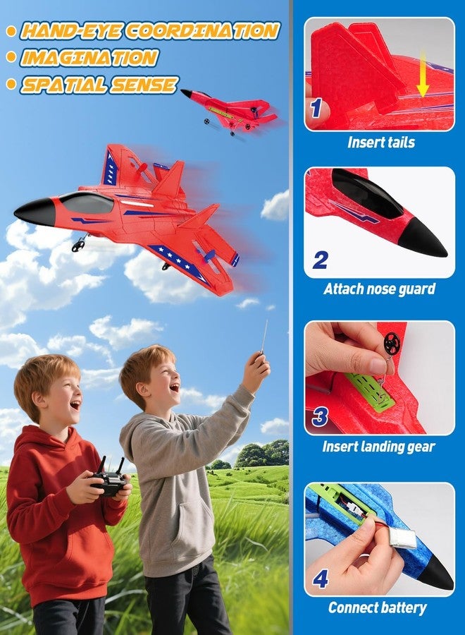 ANTSIR F22 RC Airplane, 2.4GHz Remote Control Jet with Gyro Stabilizer, LED Lights, 2 Batteries, Easy to Fly for Kids Boys Adults Beginners (Red) - Image 2