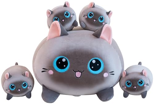 Gudisi Siamese Cat Plush Stuffed Animals with 4 Kitties Plushies16 Soft Jumbo Pillow Gifts for Kids Him Her Girlfriend Boyfriend - Image 1