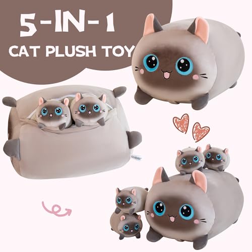 Gudisi Siamese Cat Plush Stuffed Animals with 4 Kitties Plushies16 Soft Jumbo Pillow Gifts for Kids Him Her Girlfriend Boyfriend - Image 5
