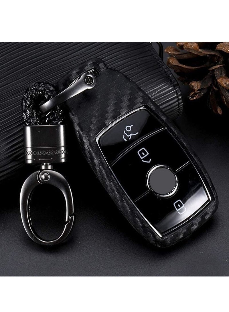 Generic Silicone carbon fiber catchy style smart keyless remote Key Fob case Cover For Mercedes-Benz E-Class S-Class W213 2016 2017 2018 2019 keychain  - Image 2