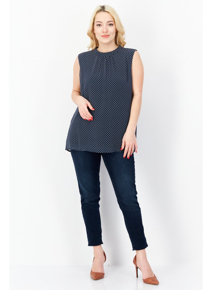 Zero Women Crew Neck Diamond Pattern Tank Top, Black  - Image 4