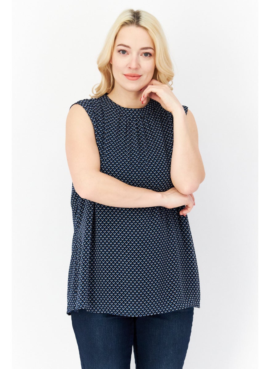 Zero Women Crew Neck Diamond Pattern Tank Top, Black  - Image 1