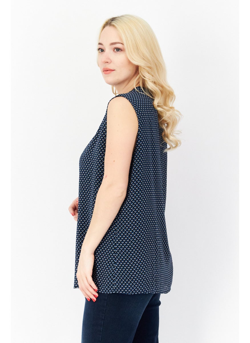 Zero Women Crew Neck Diamond Pattern Tank Top, Black  - Image 2