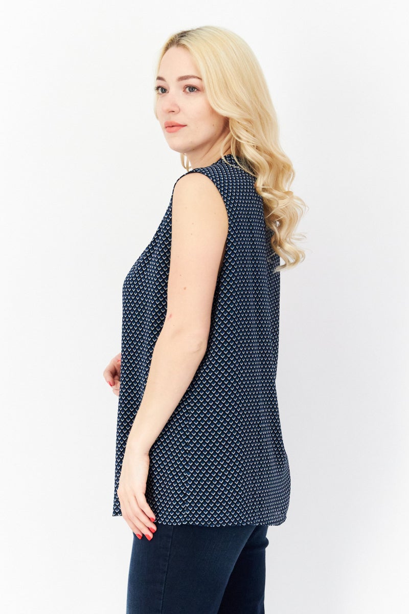 Zero Women Crew Neck Diamond Pattern Tank Top, Black - Image 2