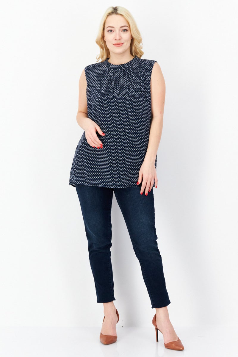 Zero Women Crew Neck Diamond Pattern Tank Top, Black - Image 2