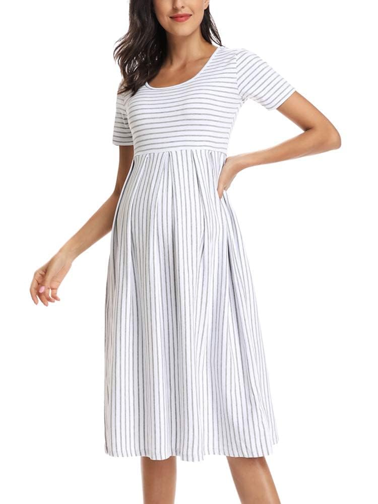 BBHoping Women’s Casual Striped Maternity Dress Short Knee Length Pregnancy Clothes for Baby Shower - Image 3