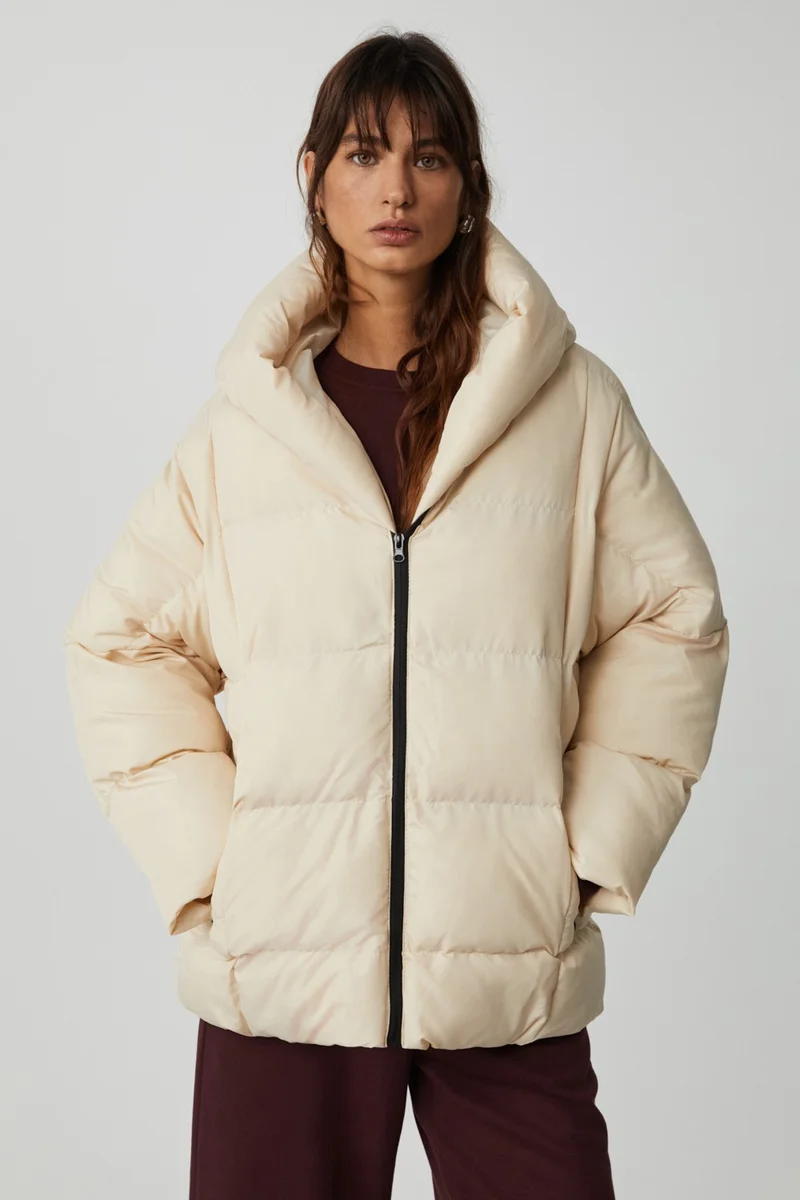 GRIMELANGE Maeghan Women's Hooded Water Repellent Beige Coat