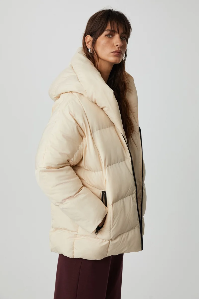 GRIMELANGE Maeghan Women's Hooded Water Repellent Beige Coat