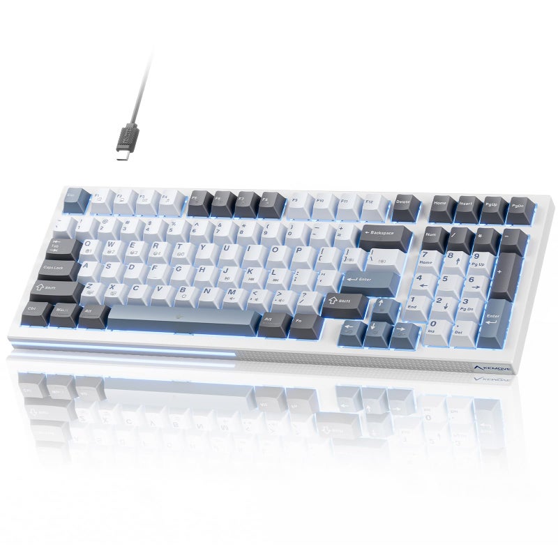 KEMOVE K98SE Mechanical Gaming Keyboard, 98 Keys LED Backlit Programmable Keyboard, 96% Wired Computer Keyboard with Double Sound Dampening Foam, Pre-lubed Blue Switch - Image 1