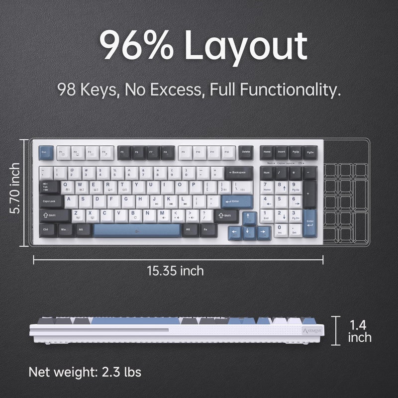 KEMOVE K98SE Mechanical Gaming Keyboard, 98 Keys LED Backlit Programmable Keyboard, 96% Wired Computer Keyboard with Double Sound Dampening Foam, Pre-lubed Blue Switch - Image 2