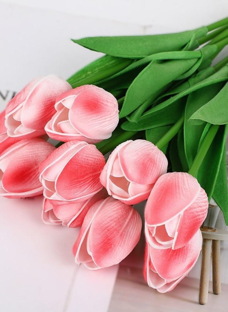 Artificial PU Tulip Bouquet - Real Touch Flowers for Home Wedding Party Decoration - Multi-Color Faux Tulips - Image 1