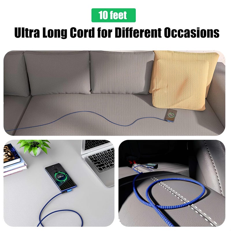 Fast Charging Type C Cable Right Angle USB A to C 9.9FT Braided Pink 2 Pcs - Image 3