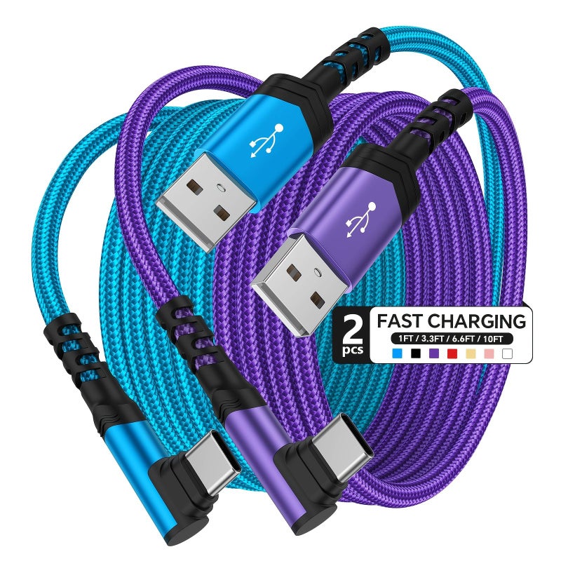 Fast Charging Type C Cable Right Angle USB A to C 9.9FT Braided Pink 2 Pcs - Image 2