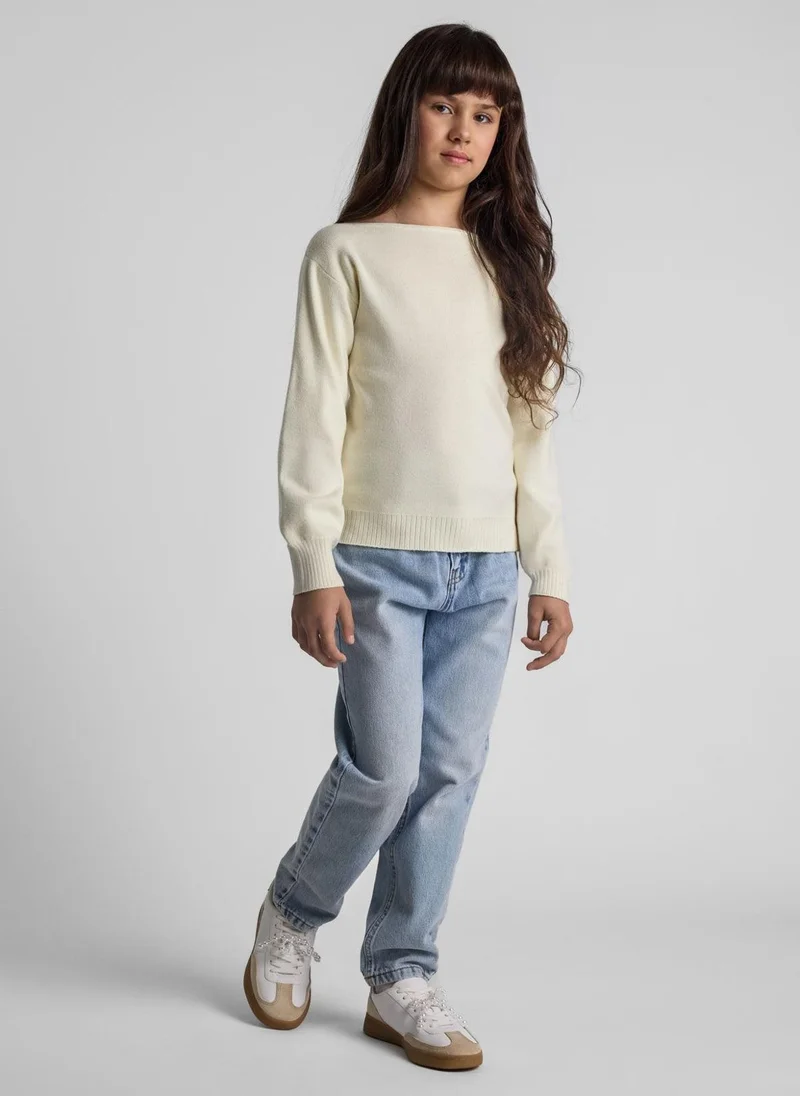 MINOTI Kids Girls Knit Jumper with Boat Neck
