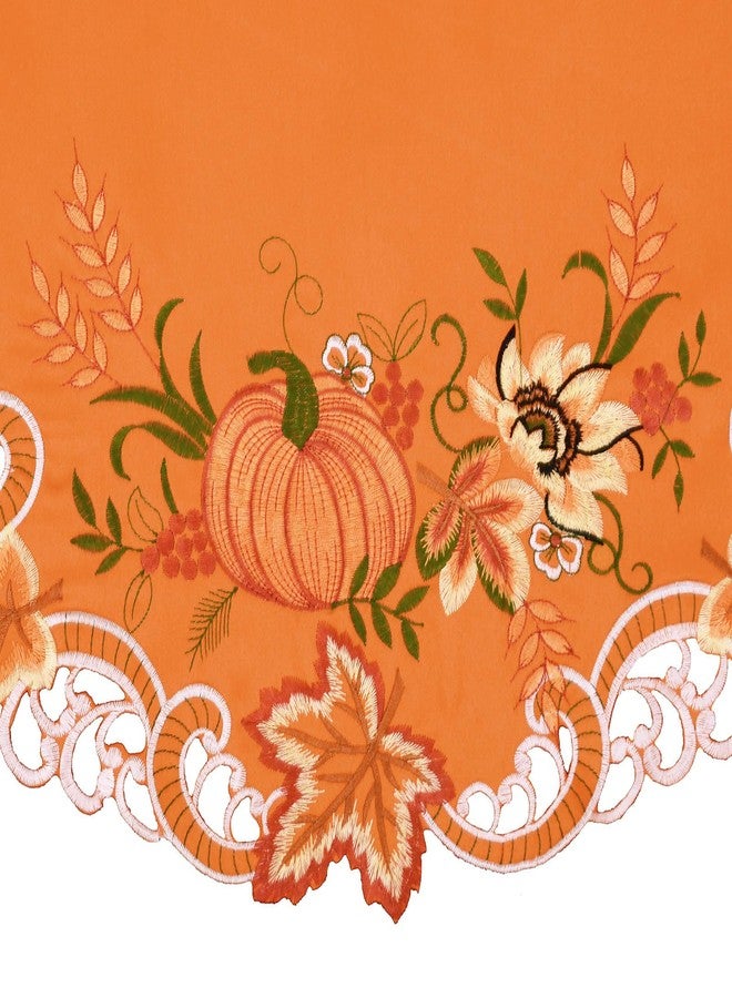 Simhomsen Embroidered Fall Autumn Harvest Pumpkins Orange Mantel Scarf Top Runner for Thanksgiving (60 x 17 inches) - Image 3