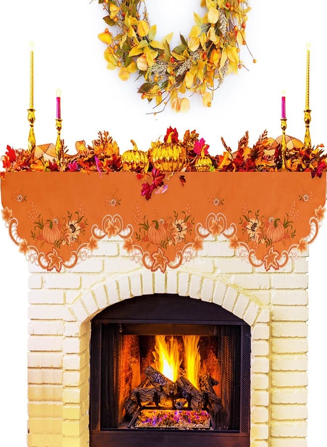 Simhomsen Embroidered Fall Autumn Harvest Pumpkins Orange Mantel Scarf Top Runner for Thanksgiving (60 x 17 inches) - Image 1