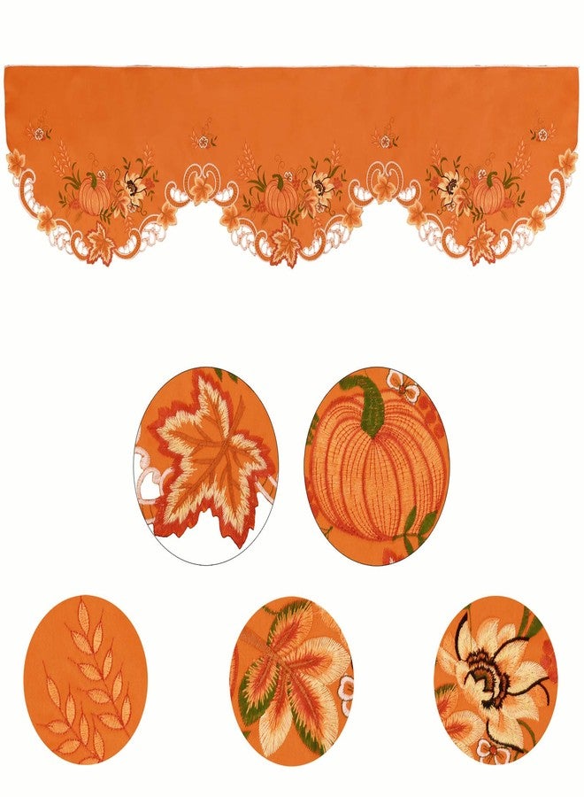 Simhomsen Embroidered Fall Autumn Harvest Pumpkins Orange Mantel Scarf Top Runner for Thanksgiving (60 x 17 inches) - Image 2