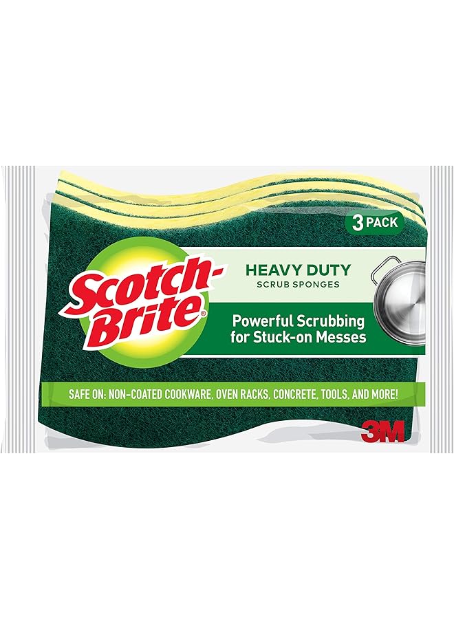 Scotch Brite Heavy Duty Cellulosic Scrub Sponge 3 Units Pack Kitchen Sponge Dish Sponge Scrub General Purpose Cleaning Food Safe Non Rusting Kitchen Garage Outdoor - Image 1