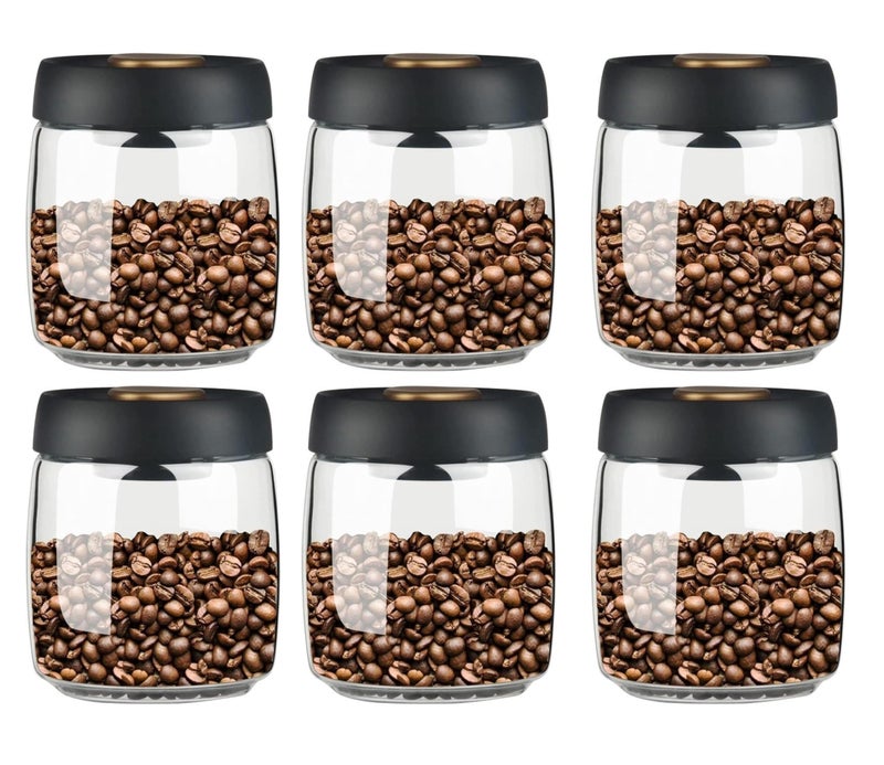 WRINGO 650ML Glass Containers Jars with Press-Down Vacuum Lids, Airtight Sealed Clear Canisters Kitchen Food Storage Containers, Borosilicate Jar for Coffee, Spices, Candy, Cookie, Rice, Flour (6 pc) - Image 1
