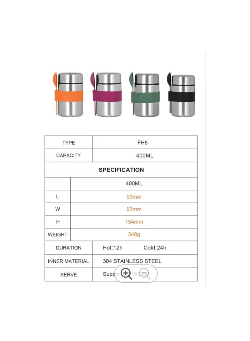 چينيرال براند 400ml Vacuum Insulated Soup Container Stainless Steel 304 Lunch box for Kids Adult Food Jar (400ml, SS+Army green) - Image 2