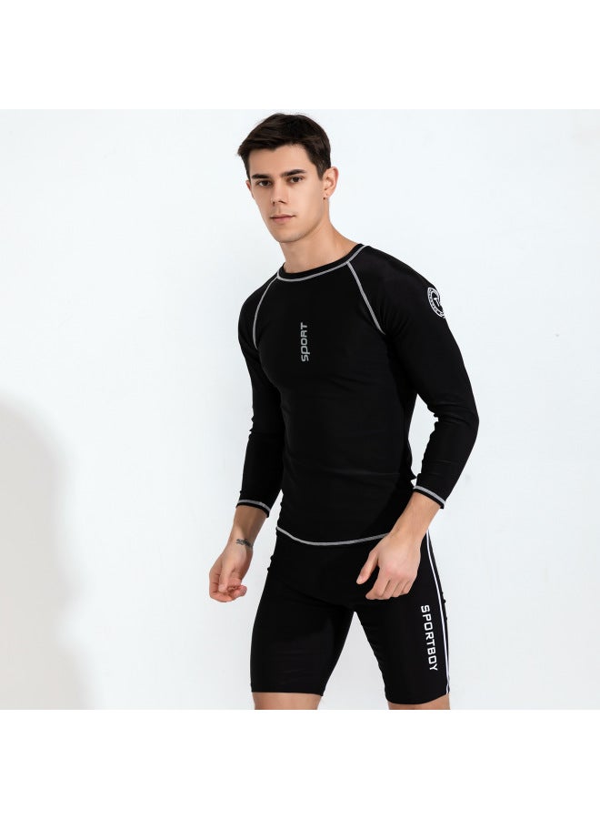 Loquat Men's Swimsuit Suit Split Long Sleeve Sunscreen Quick-drying Boys Adult Large Size Swimming Training Suit Wholesale-Color:2056 Top 3601 Double Pants- - Image 3