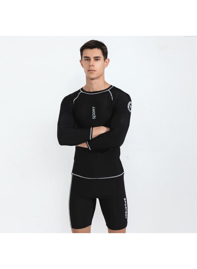 Loquat Men's Swimsuit Suit Split Long Sleeve Sunscreen Quick-drying Boys Adult Large Size Swimming Training Suit Wholesale-Color:2056 Top 3601 Double Pants- - Image 4