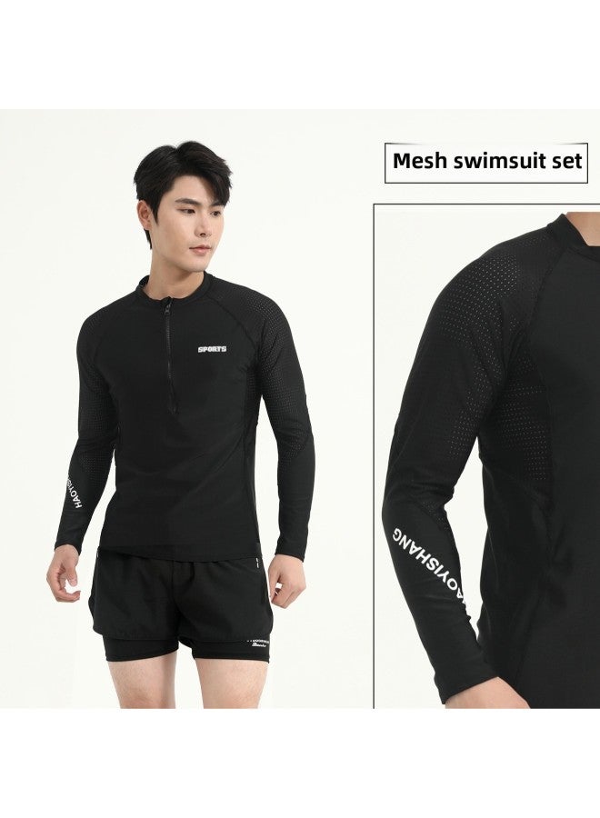 Loquat Men's Swimsuit Suit Split Long Sleeve Sunscreen Quick-drying Boys Adult Large Size Swimming Training Suit Wholesale-Color:2056 Top 3601 Double Pants- - Image 1