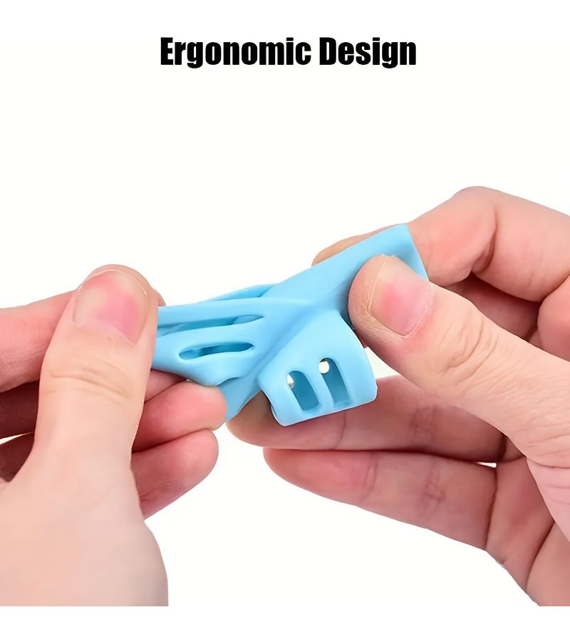 2 Pcs Ergonomic Pen Holders for Writing Posture Correction Multicolor Training Tool for Right Handed Left Handed Adults Special Needs Compatible With Pencils Pens Crayons Blue - Image 2
