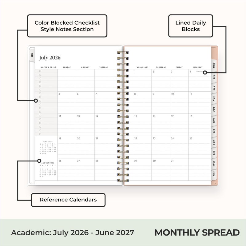 Blue Sky The Everygirl 2026-2027 Weekly and Monthly Academic Year Planner Calendar, July 2026 - June 2027, 5" x 8", Flexible Cover, Wirebound, Laminated Tabs, Storage Pocket, Includes Stickers, Bengala Desert Rose - Image 4