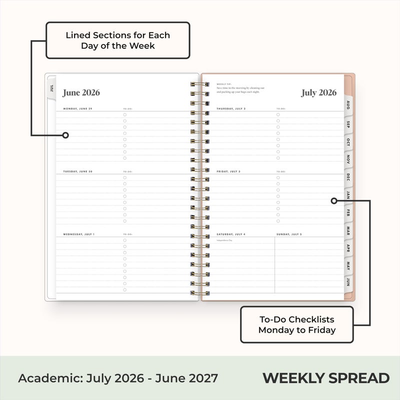 Blue Sky The Everygirl 2026-2027 Weekly and Monthly Academic Year Planner Calendar, July 2026 - June 2027, 5" x 8", Flexible Cover, Wirebound, Laminated Tabs, Storage Pocket, Includes Stickers, Bengala Desert Rose - Image 3