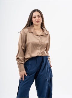 Arafa Coffee Casual women Blouse Premium satin for a smooth Relaxed Fit  - Image 1