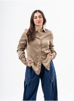 Arafa Coffee Casual women Blouse Premium satin for a smooth Relaxed Fit  - Image 2