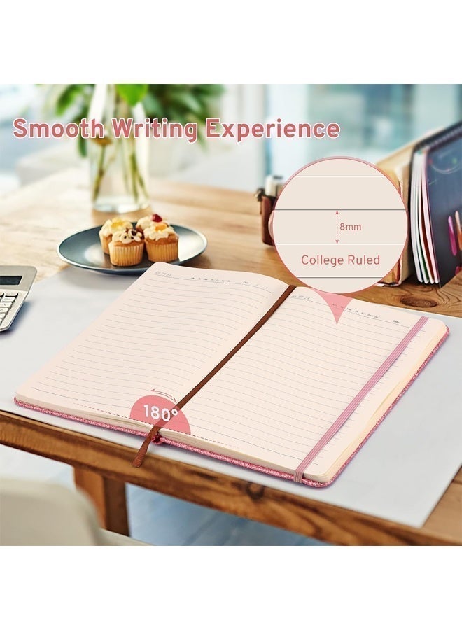 A5 Pink Glitter Journal Notebook, Cute Bling Notebook Diary for School Writing with Leather Hardcover and Pen Holder - Image 5