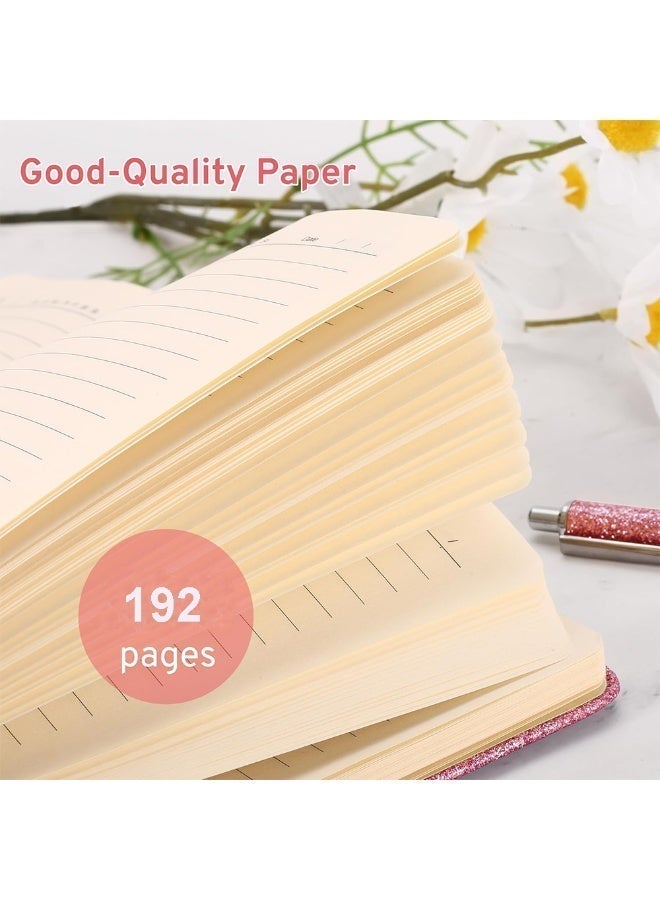 A5 Pink Glitter Journal Notebook, Cute Bling Notebook Diary for School Writing with Leather Hardcover and Pen Holder - Image 4