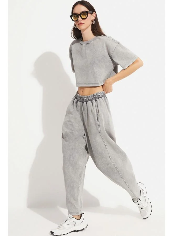 JUNE June Women Viscose Blend Crop Knit Tracksuit Set Grey