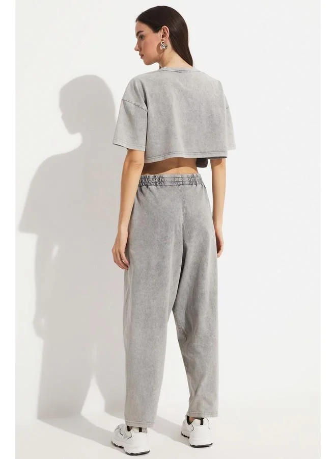 JUNE June Women Viscose Blend Crop Knit Tracksuit Set Grey