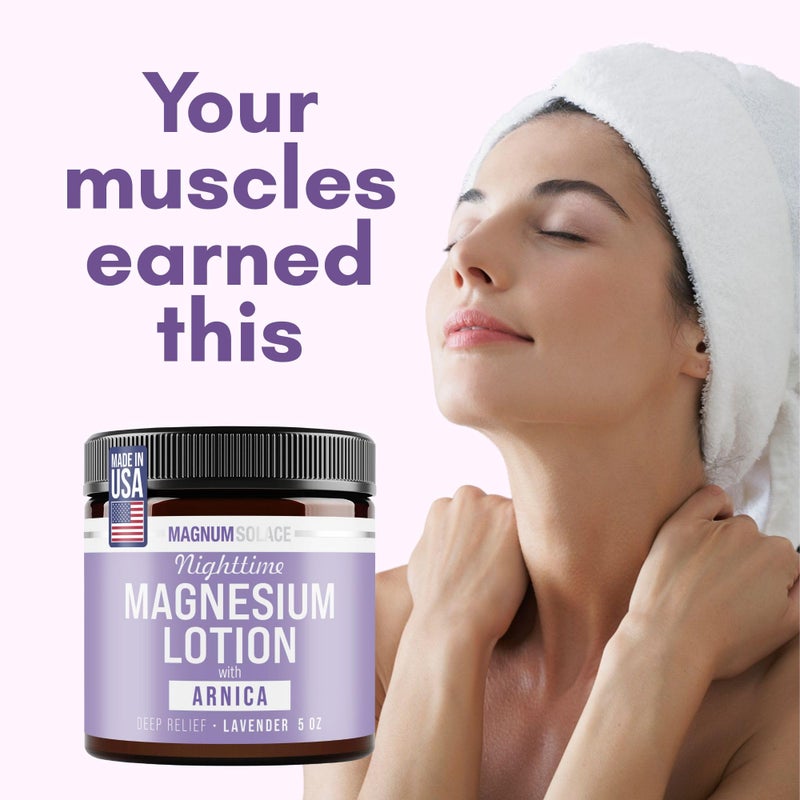 Magnum Solace لوسيون المغنيسيوم الليلي مع الأرنكا - تخفيف مهدئ واسترخاء، مغنيسيوم مركز للغاية للعضلات والمفاصل - يُطبق على الساقين أو القدمين قبل النوم - صديق للبشرة - Image 3