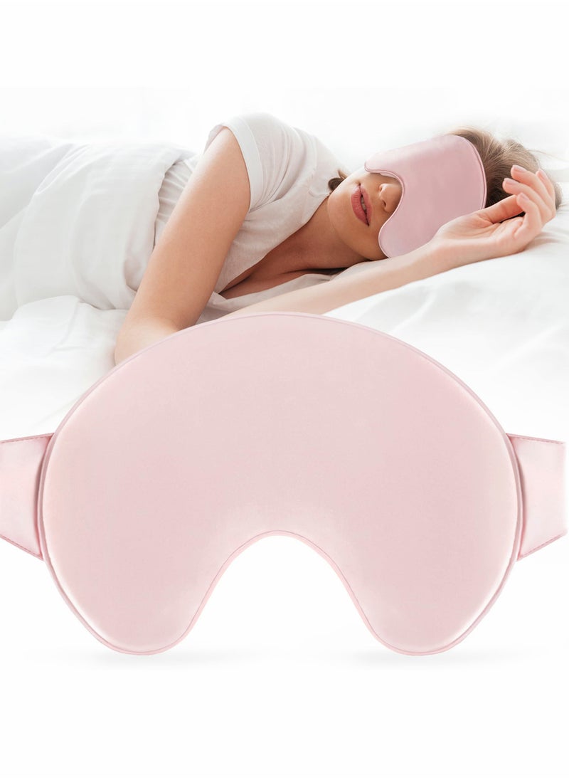 Large Silk Sleep Mask for Women and Girls, Natural Mulberry Silk Blindfold, Lightweight and Comfortable Design, Soft Eye Mask with Elastic Strap in Pink - Image 1