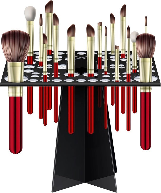 72 HOLES MAKEUP BRUSHES DRYING RACK ACRYLIC BRUSHES DRYER COLLAPSIBLE MAKEUP BRUSH HOLDER DRYING HOLDER PROFESSIONAL STAND FOR NAIL BRUSHES PAINTBRUSHES, BLACK