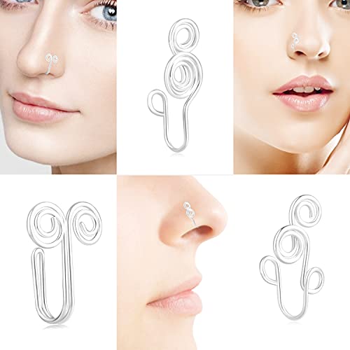 Fzroezz 9 Pcs African Nose Cuff Non Piercing Fake Nose Ring Piercings 20 Gauge Clip on Surgical Stainless Steel Nose Rings Cuffs Pack for Women Men Non Pierced Nose Cute Set Unique Ethnic Indian Silver - Image 4
