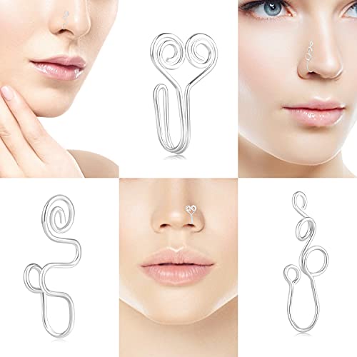 Fzroezz 9 Pcs African Nose Cuff Non Piercing Fake Nose Ring Piercings 20 Gauge Clip on Surgical Stainless Steel Nose Rings Cuffs Pack for Women Men Non Pierced Nose Cute Set Unique Ethnic Indian Silver - Image 2