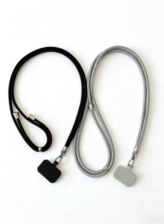 2 Pieces of Phone Lanyard Universal Crossbody Cell Phone Lanyards, Multifunctional Nylon Patch Adjustable Shoulder Neck Strap Compatible with Most Smartphones Grey and Black
