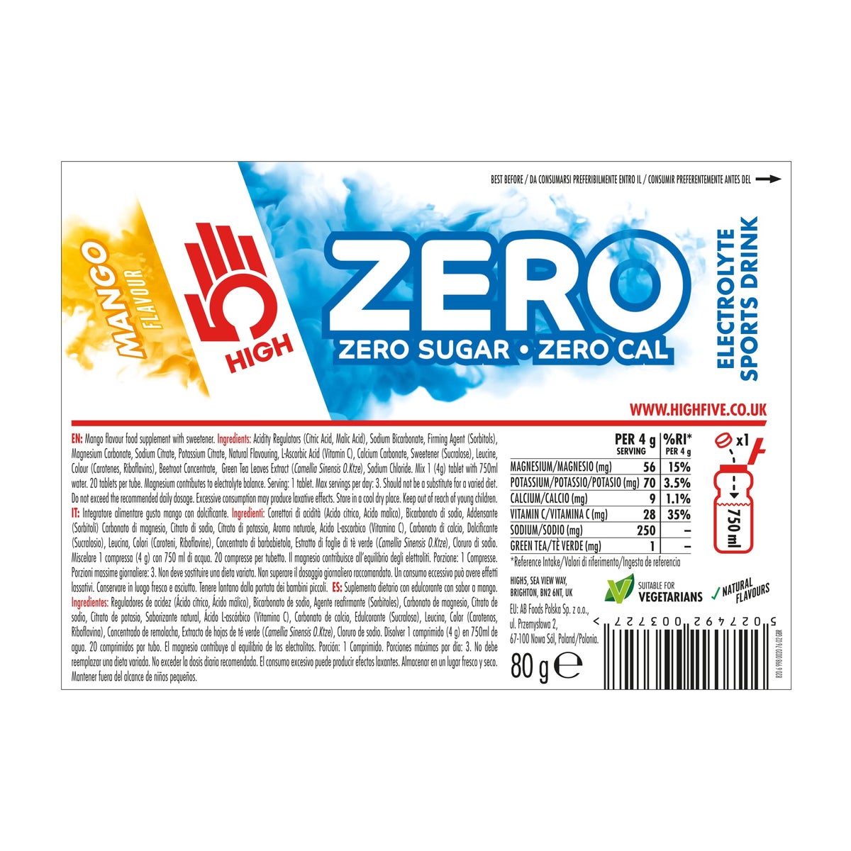 Zero Electrolyte Tablet - Hydration Tablets Enhanced With Vitamin C - 0 Calories & Sugar Free - Boost Hydration, Performance & Wellness - Mango, 20 Tablets (20X, Pack Of 1)