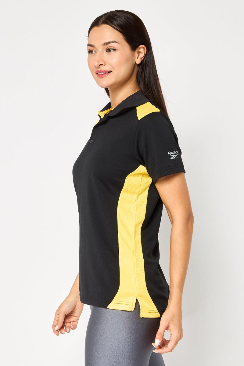Reebok Women Sportswear Fit Short Sleeve Training Polo Shirt, Black - Image 3