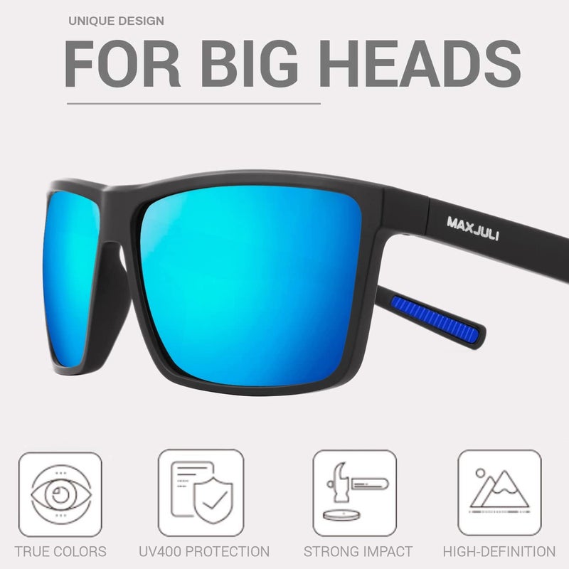MAXJULI Polarized Big Sunglasses for Men Women with Big Heads UV 400 Protection (fit XL size) Black/Blue - Image 3