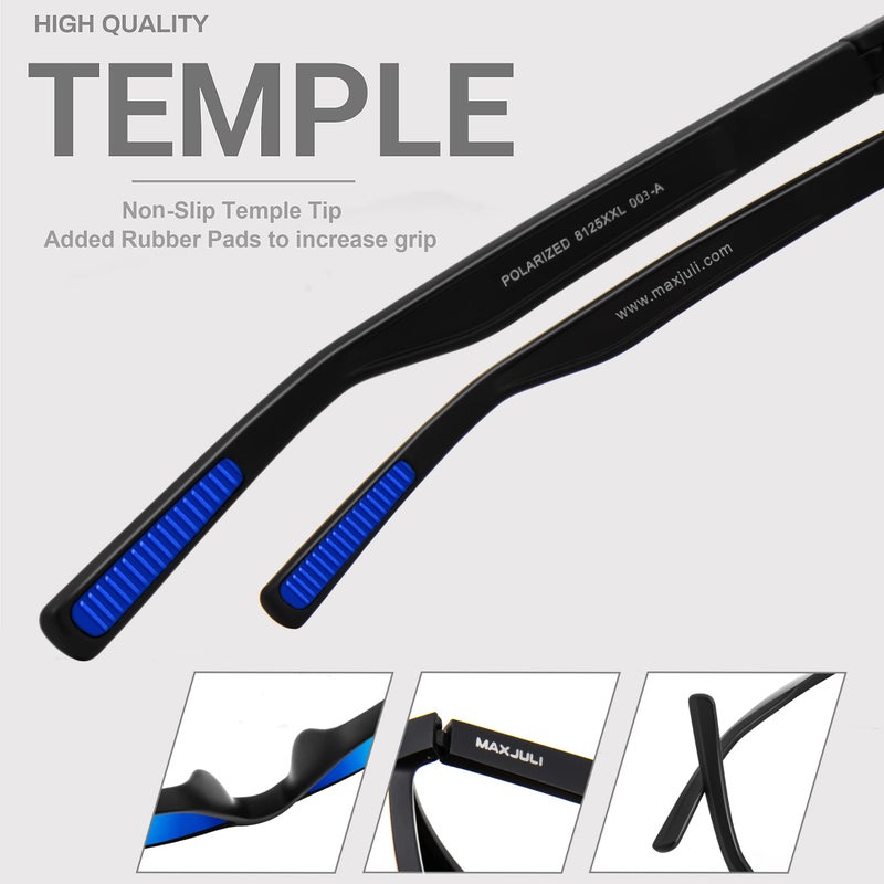 MAXJULI Polarized Big Sunglasses for Men Women with Big Heads UV 400 Protection (fit XL size) Black/Blue - Image 4