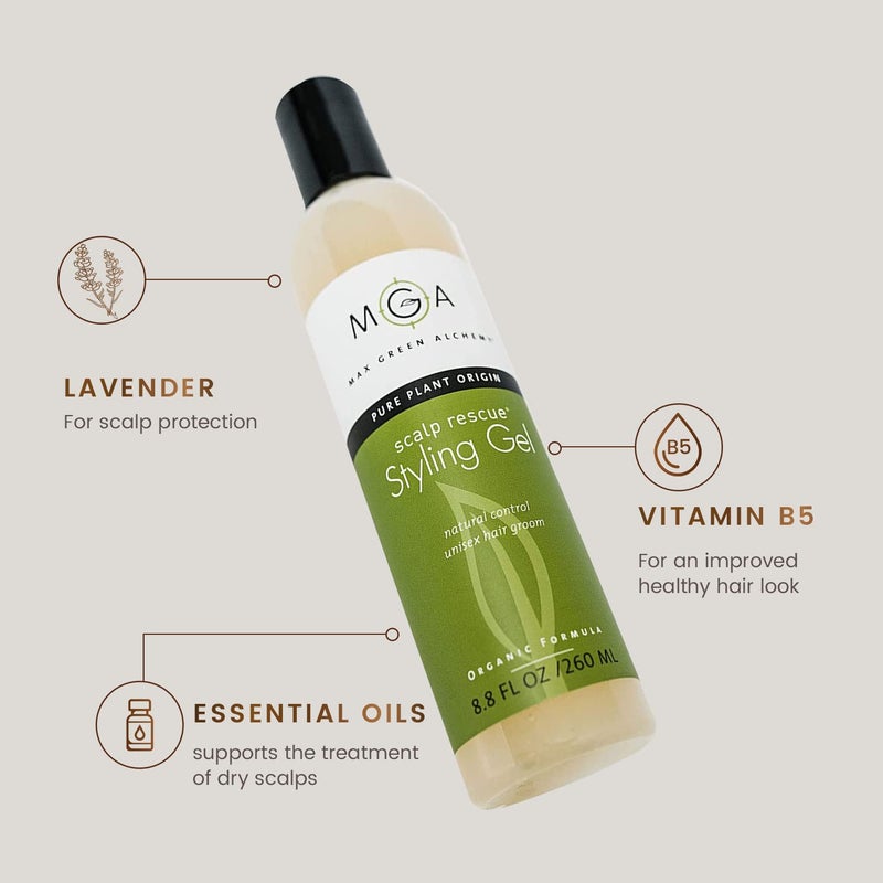 Max Green Alchemy Scalp Rescue Styling Gel, Organic Unisex Formula Controls Frizz and Fly Away Hair, Curly Hair Community Favorite Gives Flexible Natural Hold, Fights Humidity, Alcohol Free & Water Based | 8.8 Fl Oz - Image 2