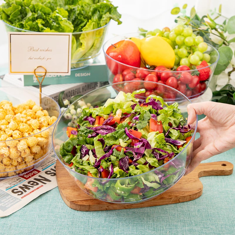 Hioasis 8 Pack Plastic Serving Bowls 128oz Clear Plastic Bowls Heavy Duty Disposable Serving Bowls for Party Snack & Salad & Candy & Bar Buffet - Image 5